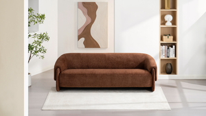 Modern Brown Fabric 3 Seater <b>Sofa</b> Luxury Barrel Back Triple Seat Couch Chunky Upholstered Living Room Settee for <b>Hotel</b> Project - Product Image 4