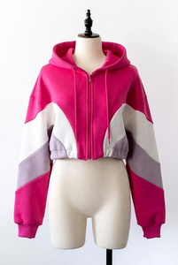 Sweat-shirt à capuche zippé color block asymétrique pour femme, coupe courte, épaules tombantes, manches longues, idéal pour l'automne - Product Image 5