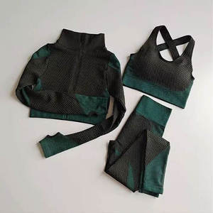 Black 3 Piece Yoga Set Turtleneck <b>Crop</b> <b>Top</b> Crisscross Bra High Waist Leggings Breathable <b>Mesh</b> Seamless Full Length - Product Image 5