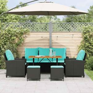 Juego de sofás de patio de ratán sintético negro de 6 piezas con cojines, muebles de exterior - Product Image 3