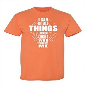 เสื้อยืดผู้ชายสีส้ม "ฉันสามารถทำทุกอย่างโดยพระคริสต์ผู้ทรงเสริมกำลังฉัน" พิมพ์ลายลำลองแขนสั้นคอกลมผ้าเจอร์ซีย์ผ้าฝ้าย - Product Image 1