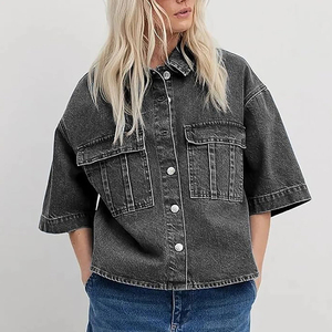 Chaqueta de mezclilla ajustada y elegante para mujer, estilo urbano, ligera, de manga larga - Product Image 3