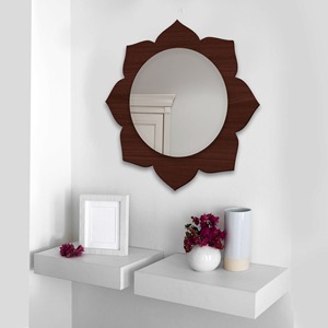 Brown Flower-shaped Glass <b>Frame</b> 65x65cm Scandinavian Beveled Edge Decorative Wall Mirror for Bathroom - Product Image 6