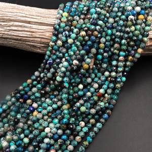 ลูกปัดคริสโซคอลล่าอะซูไรต์ทรงกลมเหลี่ยมเพชรพลอยธรรมชาติสีฟ้าเขียว สำหรับทำเครื่องประดับ DIY - Product Image 3