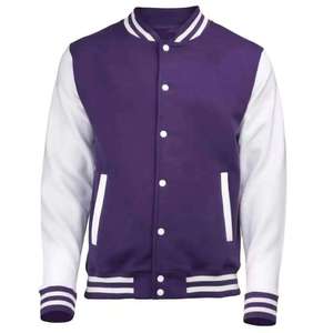 Global Industry <b>Men's</b> <b>Purple</b> White Varsity Jacket Preppy Style Regular Fit Turn-down Collar Single Breasted Wool/Viscose Shell - Product Image 1