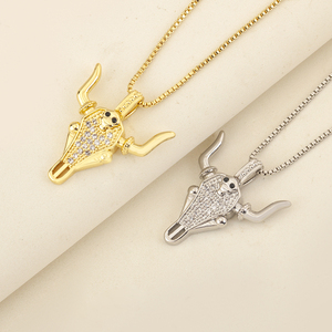 Collar con Colgante de Cabeza de <span class=keywords><strong>Manta</strong></span> Rayo Chapado en Oro QIKU Jewelry, Cadena de Eslabones Casual Estilo Hiphop de Moda con Circonita Cúbica y Regalo - Product Image 5