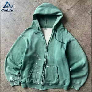 Custom <b>Mens</b> Vintage <b>Washed</b> Zip Up Hoodie Paint Splatter Distressed Sun Faded Thermal Lined Heavyweight Hooded - Product Image 3