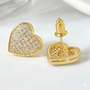 Pendientes de Corazón con Diamantes Engastados al por Mayor, Oro Puro de 14K y 18K, Diamantes de Laboratorio, Pendientes con Forma de Corazón, Regalo Romántico para Ella - Product Image 5