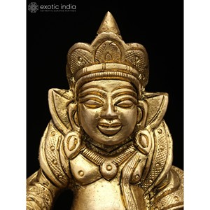 Petite sculpture élégante en laiton Lod Kubera de 4 pouces pour la décoration intérieure, les cadeaux et les temples fabriqués en Inde - Product Image 3