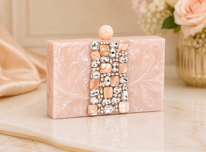 Bolso de Mano Rectangular Rosa de Resina con Decoración de Perlas y Diamantes de Imitación, Estilo Bohemio, para Mesa de Boda, Origen Uttar Pradesh, Personalizado - Product Image 2