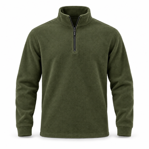 Sudadera de Invierno para Hombre, Color Verde Oliva, con Cierre de Cremallera de un Cuarto, Cuello Alto, Informal, Forrada de Felpa, de Poliéster/Algodón - Product Image 1