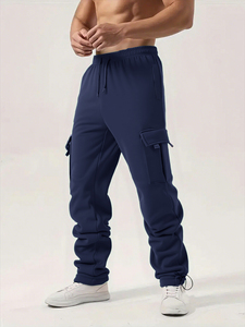 Pantalon de survêtement pour homme, coupe droite, décontracté, automne-hiver, pantalon de jogging pour homme, pantalon de sport, pantalon de gym, couleur unie, pantalon multi-poches - Product Image 4