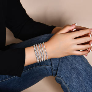Layered Moissanite Three Piece <b>Stack</b> <b>Bracelet</b> Casual Everyday Gold Plated Hiphop Style Gift for Unisex - Product Image 4