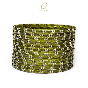 Bracelets de luxe en verre vert olive kashmiri en forme de goutte de pluie, plaqués or, avec cristaux floraux, pour femmes, bijoux de mariée, vente en gros - Product Image 5