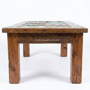 Handcrafted Eco-Friendly Durable <b>Rustic</b> Wooden <b>Coffee</b> <b>Table</b> Reclaimed Boat Wood Antique Original Color Indoor Living Room - Product Image 3