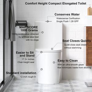 Inodoro de una pieza con doble descarga de 1.1/1.6 GPF, asiento con cierre suave, tanque superior con botón, trampa S, taza alargada de 12 pulgadas y funciones de ahorro de agua - Product Image 3