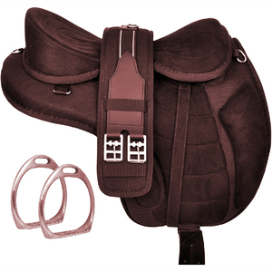 Selle d'équitation d'obéissance anglaise en cuir véritable marron, tissu respirant tissé, design ergonomique, unisexe, boucle réglable - Product Image 3