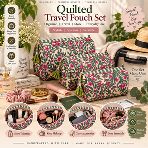 Ensemble de trousses de maquillage matelassées légères faites à la main avec fermeture éclair, en coton à imprimé floral, sac cosmétique de voyage, organiseur de toilette, magnifique cadeau - Product Image 3