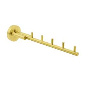 <b>Brushed</b> Gold Bathroom Towel Rack Wall Mounted Multi Hook Rail Stainless Steel 6 Hook <b>Bath</b> Robe Hanger Coat Rack Hardware Holder - Product Image 1