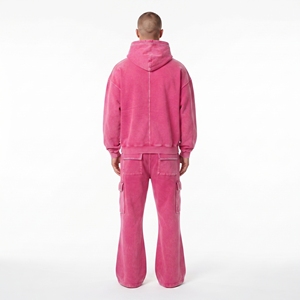 Men's <b>Pink</b> Hooded <b>Tracksuit</b> Full Sleeve Casual Sweatshirt And Pant Custom Front Logo Loose Fit Winter Wear - Product Image 3
