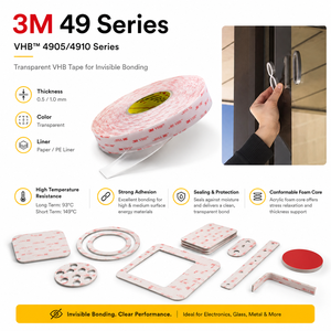 Cinta Adhesiva de Doble Cara 3M Serie 49, Cinta de Espuma Acrílica Automotriz Resistente al Agua y a Altas Temperaturas con Durabilidad a Largo Plazo - Product Image 1
