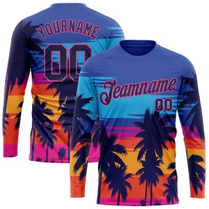 Vente en gros directe de la manufacture : T-shirts personnalisés à motif 3D palmiers Hawaïens rose marine, manches courtes, anti-UV, séchage rapide, 100% coton - Product Image 1