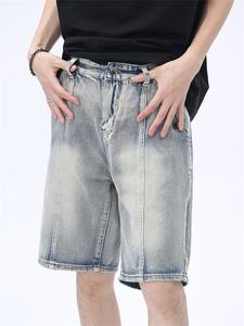 Short en jean vintage pour homme 100% coton pantalon baggy mi-vaqueros ample Streetwear simple pour l'été Style de rue en détresse - Product Image 2