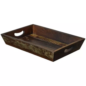Bandeja de madera rectangular con asa de cuerda en 3 tamaños diferentes, productos de madera de vendedor indio, bandejas para servir alimentos, bandeja de madera de tamaño personalizado - Product Image 5