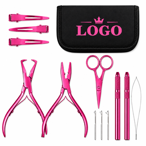 Kit d'application et de retrait d'extensions capillaires pour salon, comprenant des aiguilles de tirage, des pinces à extensions, des pinces de sectionnement et un étui de rangement - Product Image 4