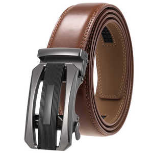 Cinturón Formal de Cuero Genuino Negro con Hebilla de Cierre Automático, Material de Piel de Vaca, Hebilla Rectangular de Acero, Duradero, Moldeado en una Sola Pieza - Product Image 2