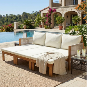 Sofá Cama de Lujo de Teca para Exteriores, Convertible, para Patio, con Trenzado de Cuerda, Muebles de Jardín Modernos, Set de Tumbonas para Piscina - Product Image 1