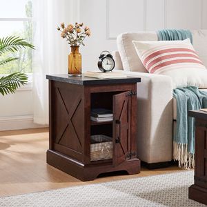 Farmhouse Rectangular <b>End</b> <b>Table</b> with Adjustable Storage Shelf and Rustic Barn Door Nightstand for <b>Sofa</b> <b>Side</b> Use - Product Image 4
