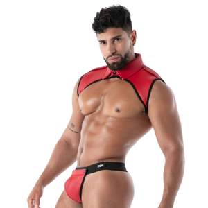 Arnés de pecho ajustable de neopreno rojo para hombre, estilo fetish, con cuello tipo camisa - Product Image 2