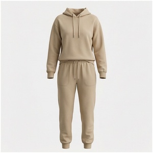 100% Cotton Women Midweight Fleece 2-Piece <b>Vintage</b> Hooded Sweatpants & Jacket Set Fall Winter Jogger <b>Tracksuit</b> - Product Image 1