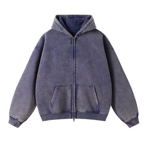 Custom Vintage Acid Wash Oversized <b>Zip</b>-Up Hoodie Heavyweight Drop Shoulder <b>Full</b> <b>Zip</b> Hooded <b>Sweatshirt</b> with Pockets - Product Image 4