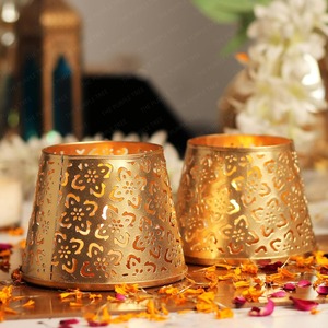 The Purple Tree Metal Gold <b>Tealight</b> Holder Pack Of 2 Die Cut Floral Design Home Decor - Product Image 2