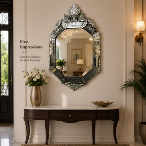 Miroir mural classique de style baroque vénitien |   Miroir décoratif en verre de style antique de luxe pour salon, chambre et décoration intérieure - Product Image 5