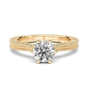 Bague vintage sophistiquée en filigrane avec un seul diamant rond de 0,30 ct, diamant cultivé en laboratoire, en or jaune, blanc, rose ou platine 18 carats - Product Image 2