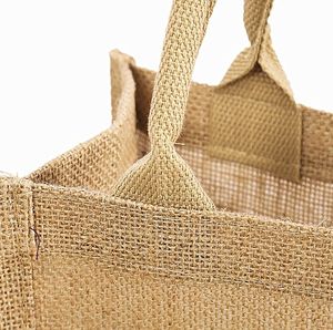 Sacs fourre-tout en jute naturelle recyclée de haute qualité, personnalisés, écologiques, imperméables, pliables, avec doublure en coton et sangle simple - Product Image 4