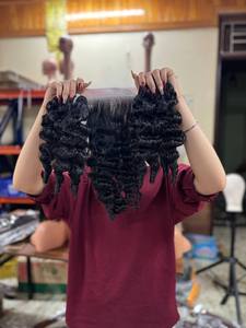 Paquetes de cabello rizado birmano, Color negro Natural, cabello rizado birmano crudo, cabello humano vietnamita 100%, calidad de doble dibujado - Product Image 5