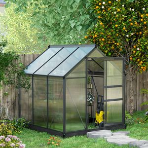 Serre en verre trempé avec structure en aluminium robuste 6,2FT X 6,2FT X 6,6FT, kit gris avec porte d'accès et porte de ventilation - Product Image 2