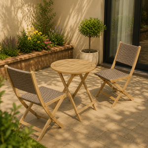 Wicker Folding <b>Bistro</b> Set with 2 Chairs and <b>Table</b> for Outdoor Garden Use Modern Style Solid Wood Frame - Product Image 2