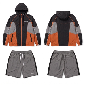 Conjunto de Chaqueta Cortavientos con Bloques de Color para Hombre, Chaqueta con Cierre y Pantalones Cortos, Ropa Deportiva, Ropa de Gimnasio, Ropa Casual Activa, Conjunto de Dos Piezas - Product Image 3