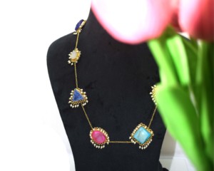 Geometric Luxury <b>Statement</b> <b>Necklace</b> Natural Stones 18k Gold Plated Link Bohemia Style for Women Anniversary Gift Party Wear - Product Image 1