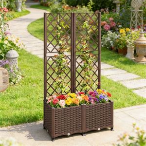 Fioriera Rialzata Marrone e Supporto per Piante, Vaso Decorativo per Piante da Esterno - Product Image 1
