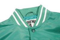 Veste bomber universitaire unisexe en satin, personnalisée, couleur verte, avec patch brodé sur le devant, style sportif, pour le printemps, écologique