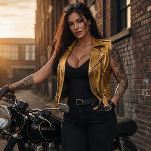 Chaleco de Motocicleta para Mujer, de Cuero Genuino de Oveja de Alta Calidad, Transpirable, Estilo Motero, con Cierre de Cremallera - Product Image 1