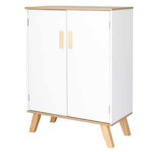FCH Solid Wood Double Door Bathroom <b>Cabinet</b> <b>White</b> and Wood Grain Color for Living Room <b>Storage</b> - Product Image 4