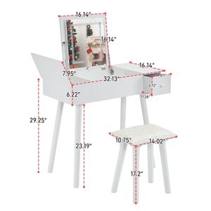 Modern White Oak <b>Vanity</b> <b>Table</b> Set LED <b>Mirror</b> Flip Top Makeup Desk Cushioned Stool 2 Drawers 2 Drawers Writing Desk 2 Drawers 2 - Product Image 3