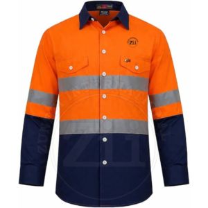 Camisa de Trabajo Zii de Alta Visibilidad Reflectante, Color Naranja Marino, Manga Larga, Corte Regular, Protección Contra Vapores, para Fábrica o Taller - Product Image 1